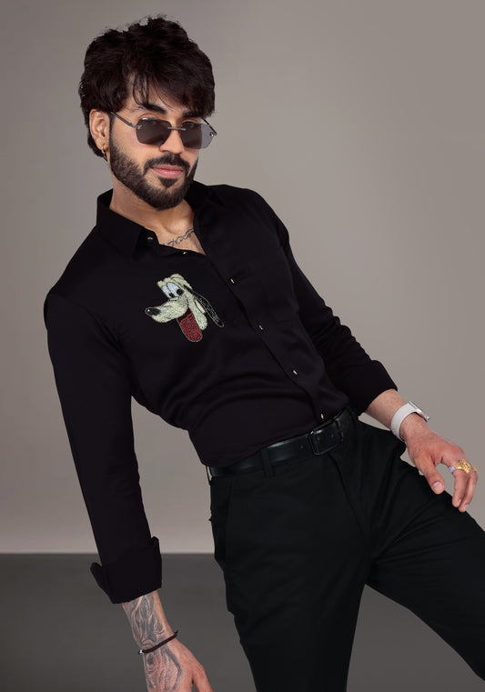 Pluto Luxury Hand Embroidered Shirt