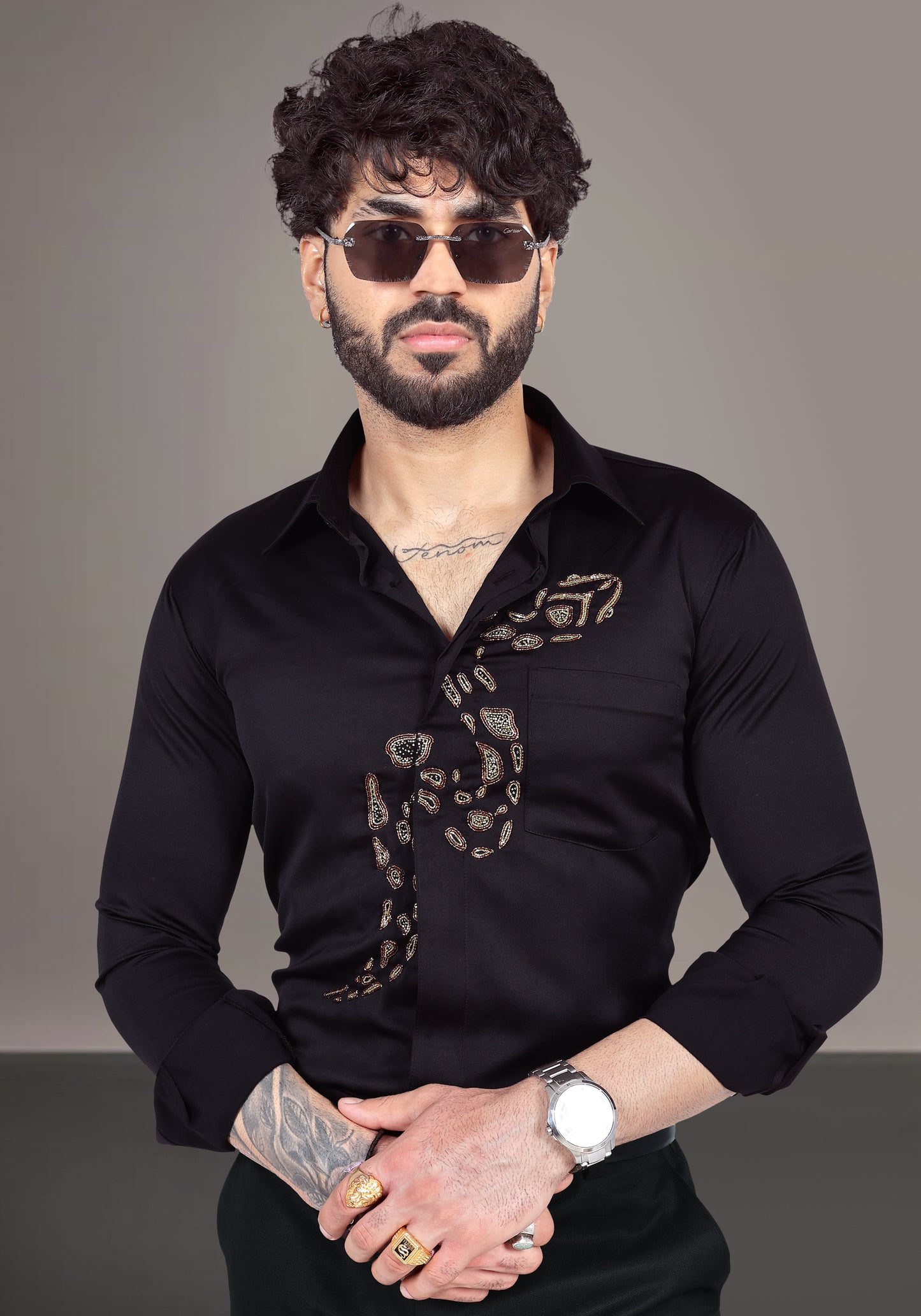 Luxury python Hand Embroidered Shirt