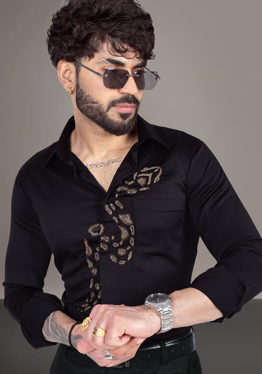 Luxury python Hand Embroidered Shirt