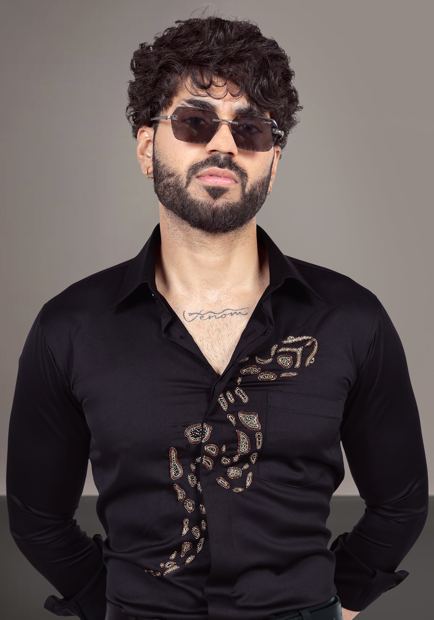 Luxury python Hand Embroidered Shirt