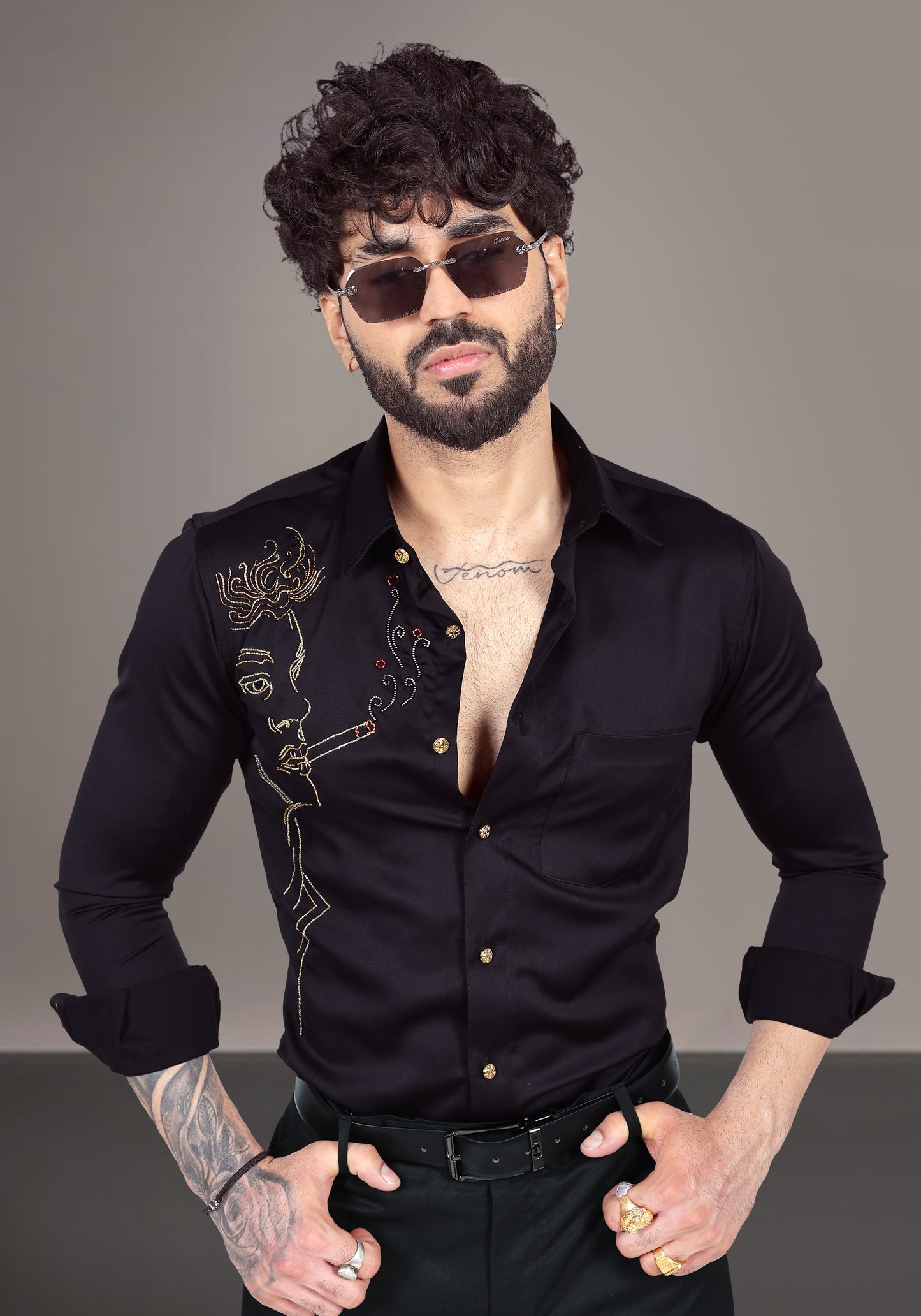 The Chain Smoker Luxury Hand Embroidered Shirt