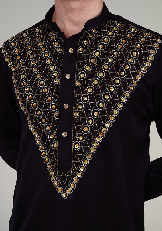 V Neck Hand Embroidered Kurta Set