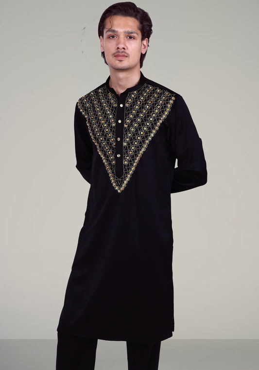 V Neck Hand Embroidered Kurta Set