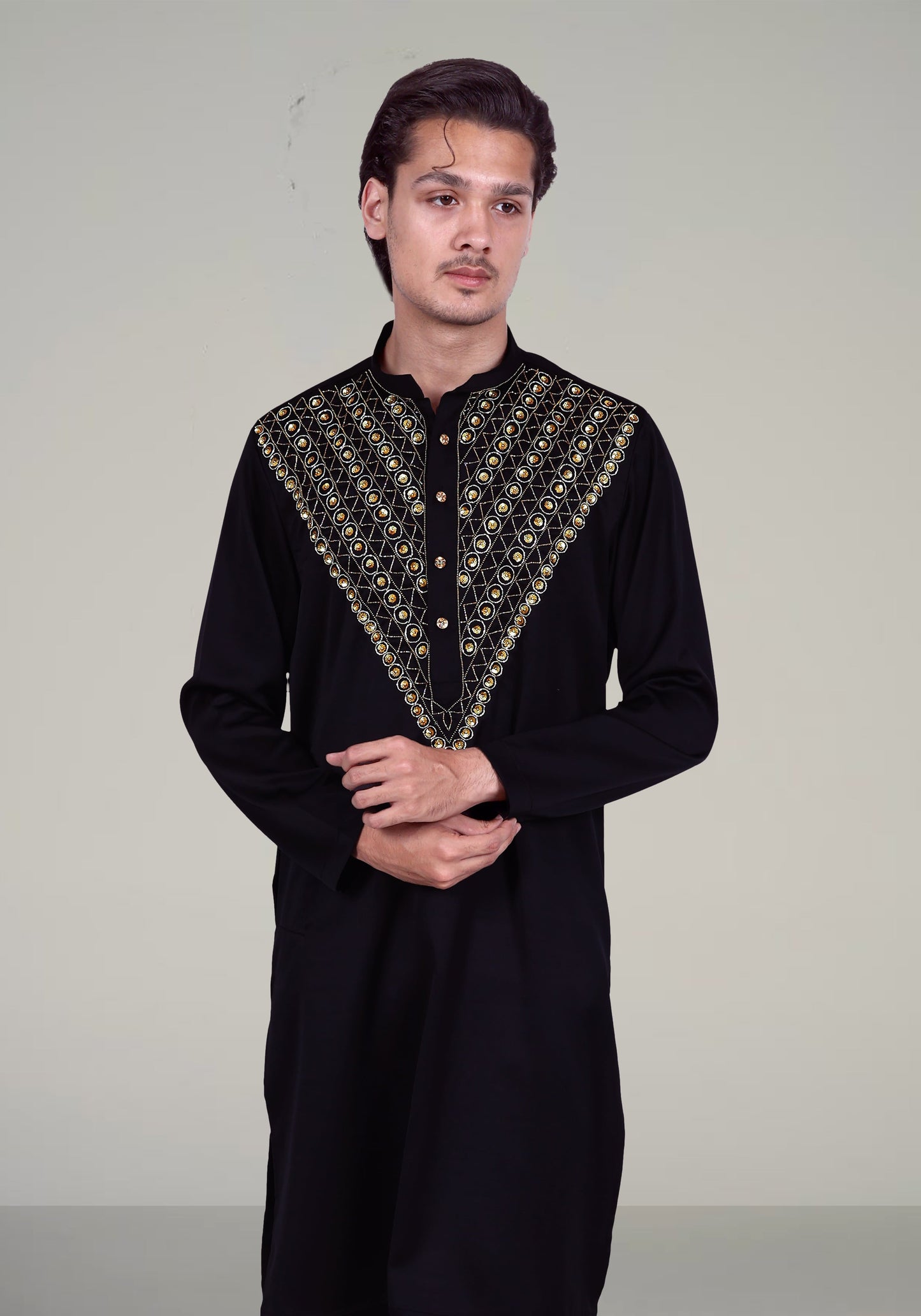 V Neck Hand Embroidered Kurta Set